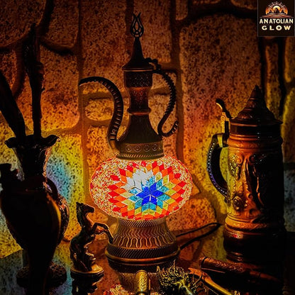 Turkish Mosaic Lamp – Handmade Antique Decorative Lighting with Multicolor Glass Shade and Moroccan Tiffany Style – Bedside Table Lamp for Bedroom, Living Room, Office, Gift Decor