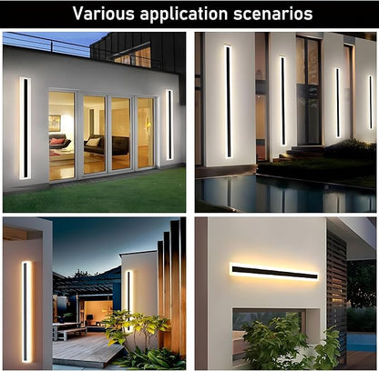 2Pack 39inch Long Outdoor Modern LED Wall Light,30W Waterproof IP65 Warm White 110V led Wall Mount Lighting Fixture Rectangular Black Wall Lights Elegant Frosted White Acrylic Anti Rust