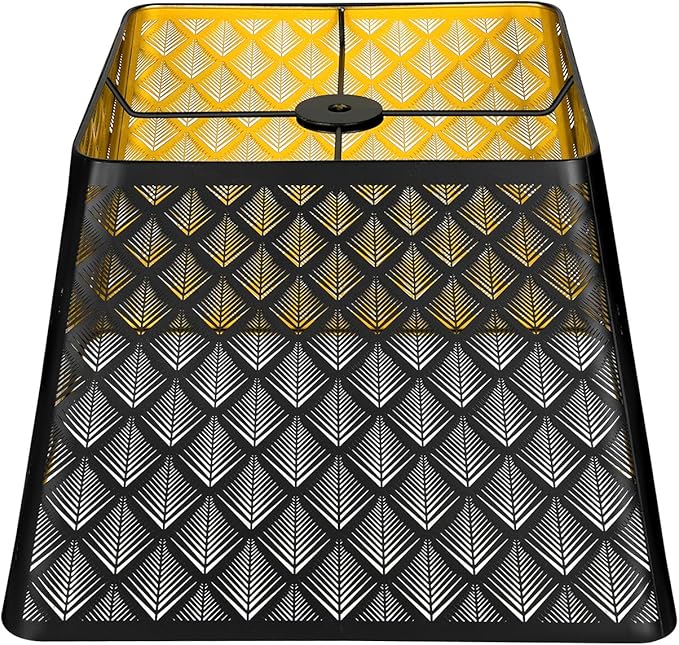 Medium Square Lamp Shades, ALUCSET Metal Lampshade with Pattern of Arrows for Table Lamp and Floor Light, 9 x 12 x 8.8 Inch, Spider (Black/Gold)