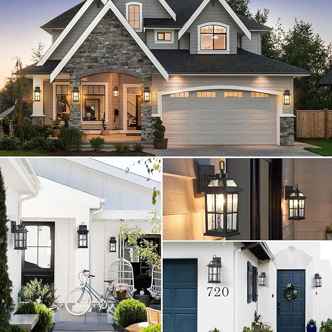 14 '' Outdoor Lights for House 2 Packs, Black Exterior Light Fixtures Porch Light Wall Mount, Waterproof Sconce Lights Outside, Modern Outdoor Lighting Wall Lanterns for House Garage Patio Front Door
