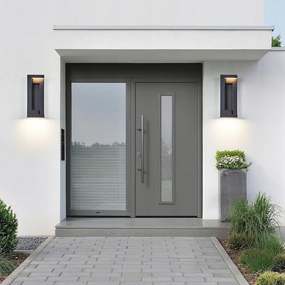 Modern Outdoor Wall Light,Integrated LED 24W 2200LM 3000K,Porch & Patio Lights,IP65 Waterproof for Decor,Triac Dimmable,Voltage 120-277V Suitable for Global Use, 2 Pack Textured Black.