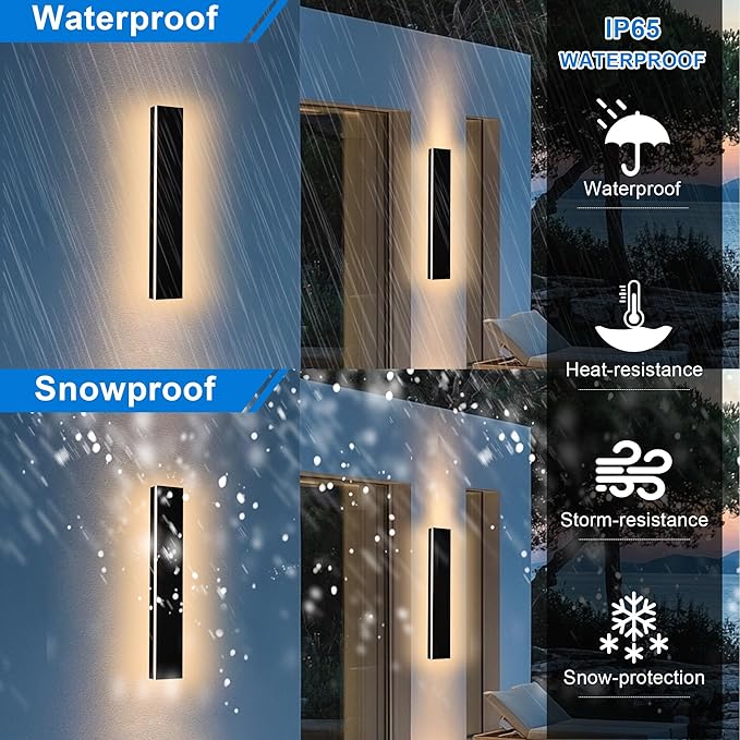 2 Pack 24 inch Linear LED Outdoor Wall Lights, 17W 5CCT Color Selectable Outside Garage Lights Wall Mount 4.3 Inch Wide Dimmable Black Porch Lights, Waterproof IP65