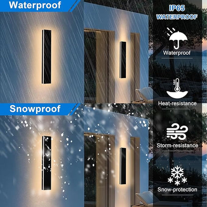 2 Pack 24 inch Linear LED Outdoor Wall Lights, 17W 5CCT Color Selectable Outside Garage Lights Wall Mount 4.3 Inch Wide Dimmable Black Porch Lights, Waterproof IP65