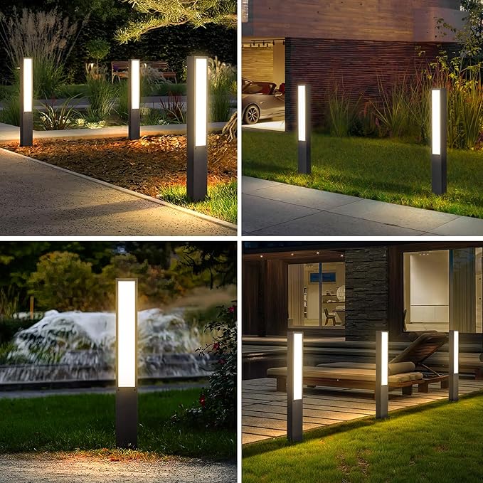 Modern Landscape Path Light,40 Inch Aluminum Pathway Bollard Lights Outdoor High Voltage Wired Garden Floor Lamp IP65 Waterproof LED 3000K Luxury Lighting for Patio Walkway Driveway Yard Decoration