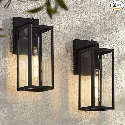 John Timberland Titan Modern Outdoor Wall Light Fixtures Set of 2 Mystic Black Rectangular Box Frame Dusk to Dawn 14" Clear Glass Panels for Post Exterior Barn Deck House Porch Yard Patio