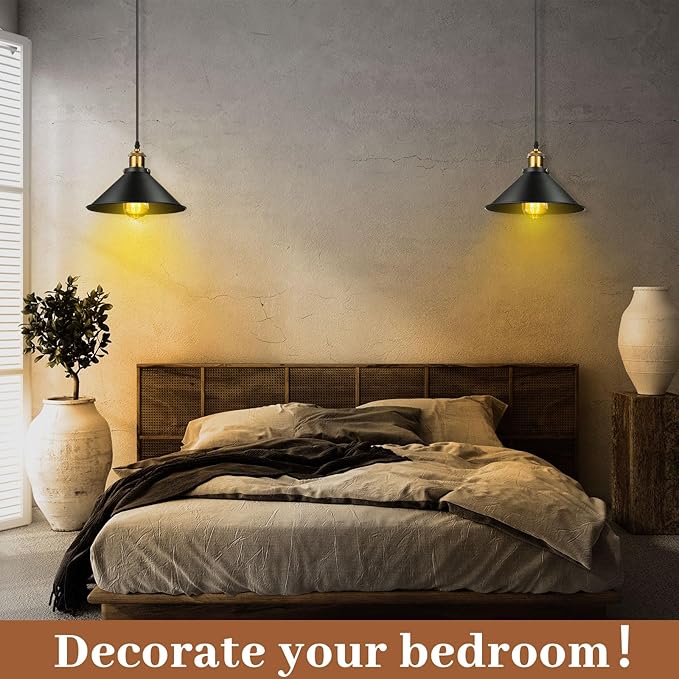 Retisee 6 Pieces Industrial Pendant Lights E26 E27 Base Black Farmhouse Lampshade for Hanging Light Vintage Metal Shade Fixtures Barn for Kitchen Dining Room Home Bar Foyer