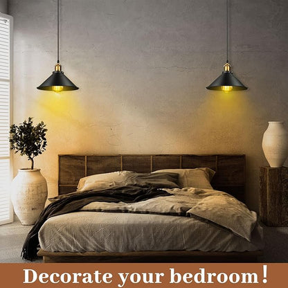 Retisee 6 Pieces Industrial Pendant Lights E26 E27 Base Black Farmhouse Lampshade for Hanging Light Vintage Metal Shade Fixtures Barn for Kitchen Dining Room Home Bar Foyer