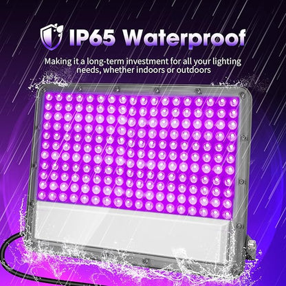 300W LED Black Light: 110V Plug-in UV Flood Light for Neon Glow Party, Halloween, Christmas Decor and Art Displays, IP65 Waterproof Blacklight for Outdoor or Indoor Use, 2 Pack
