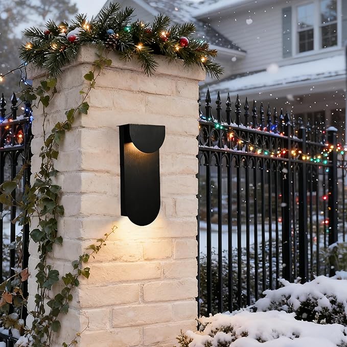 Alighting Modern Outdoor Wall Light (2 Pack), Dual Downward LED Wall Sconce, 10W 3000K Warm White, Black Anti-Rust Exterior Wall Fixture for Porch, Garage, Patio, Hardwired