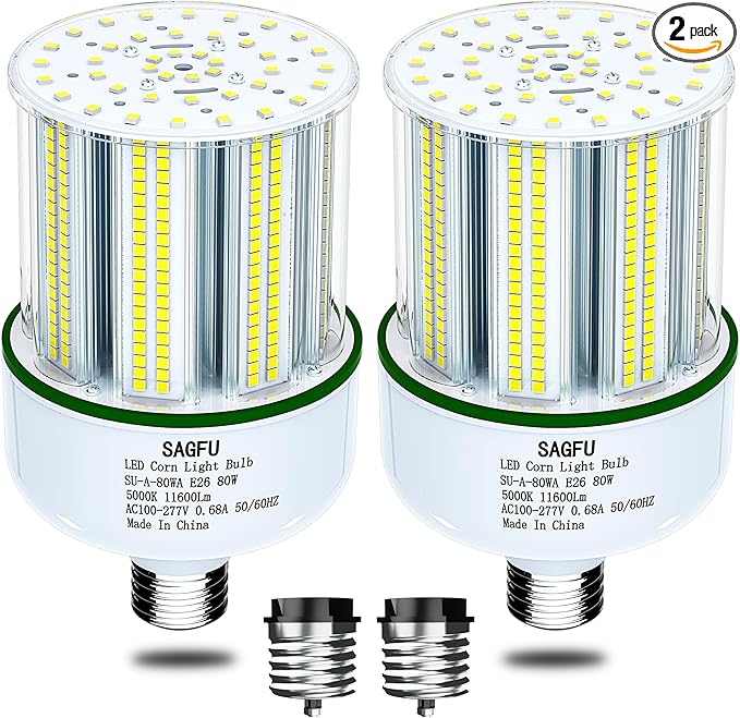 80W LED Corn COB Light Bulb,LED Corn Bulb 5000K Daylight White,2-Pack 800W Equivalent,Super Bright,E26/E39 Base for Indoor Outdoor Workshop Garage Warehouse High Bay Lighting G3 (80W 2PACK)
