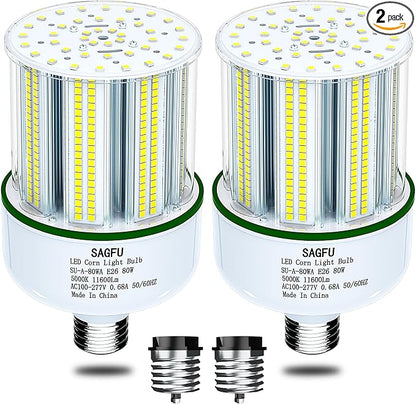 80W LED Corn COB Light Bulb,LED Corn Bulb 5000K Daylight White,2-Pack 800W Equivalent,Super Bright,E26/E39 Base for Indoor Outdoor Workshop Garage Warehouse High Bay Lighting G3 (80W 2PACK)