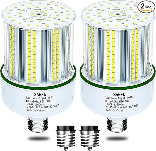 80W LED Corn COB Light Bulb,LED Corn Bulb 5000K Daylight White,2-Pack 800W Equivalent,Super Bright,E26/E39 Base for Indoor Outdoor Workshop Garage Warehouse High Bay Lighting G3 (80W 2PACK)
