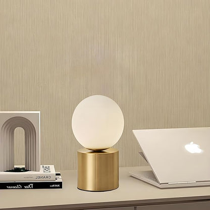Mid Century Modern Table Lamp with Gold for Bedroom Bedside Night Light White Glass Globe Table Lamp for Bedroom Living Room and Office