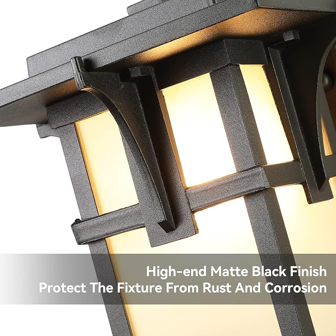 Porch Lights Wall Mount Outdoor Wall Lantern Waterproof Aluminum with Frosted Glass Exterior Light Fixtures Modern Classic Outdoor Wall Lights for Outside House Deck Patio Garage Lighting, Black