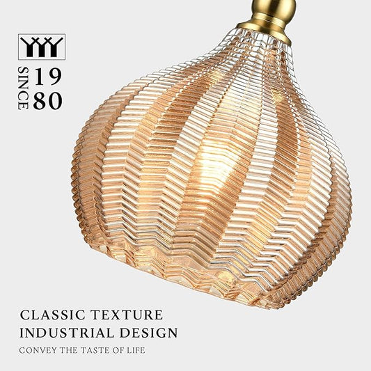 Modern Glass Pendant Light, 9"x15.3" Amber Sunset-Striped Hanging Fixture with Gold Cap, 15"-72" Adjustable Line, E26 Socket for Entryway or Bar Area – Sunset Gold Chalice