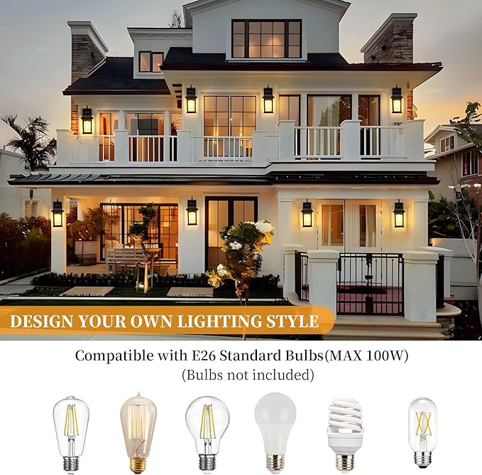 Outdoor Wall Sconce Lights Exterior 2-Pack, 15" Waterproof Retro Black Outside Porch Lights Wall Mount, Exterior Lighting Fixtures Outdoor Coach Lights for House Garage, Bulb Not Included