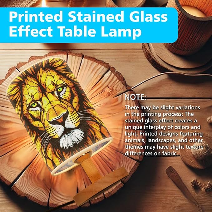 Lion Table Lamp LED 3-Color Pressed Bedside, Lion Shade Lamp with Wood Base for Bedroom Living Room Desk Office TL01