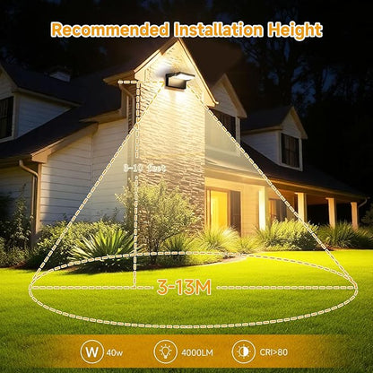 3 Pack Outdoor LED Wall Lights 40W Black Flood Lights 350°Rotation Exterior Lighting Fixture Commercial Security 3000K Waterporof for Barn Yard Garage Building Area Backyard