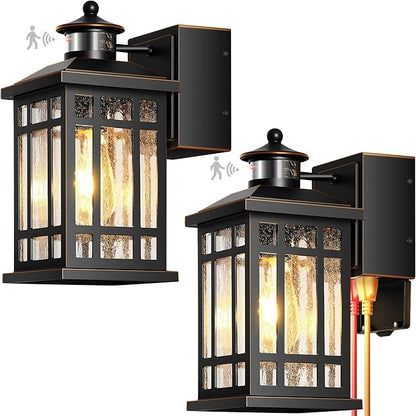 Motion Sensor Outdoor Lights Wall Mount with GFCI Outlet, Dusk to Dawn Exterior Light Fixture, 100% Anti-Rust Aluminum Waterproof Outside Wall Lighting for House, Black 2-Pack, Non-Solar