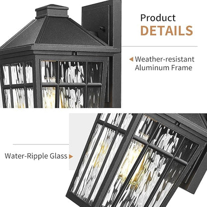 Darkaway 2pcs Outdoor Wall Lights for House, 14inch Large Exterior Lighting Fixtures Wall Mount Porch Lights Waterproof Outdoor Sconce Lights with Water Ripple Glass for Patio Hallway Garage