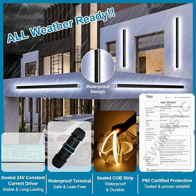 71inch Modern Outdoor Wall Light, IP65 Waterproof Front Door Lights Black Outdoor Wall Sconce, 2700k-6500k Dimmable Exterior Lighting Fixtures Wall Mount, LED Linear Outside Lights for House