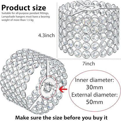 Boao Crystal Lamp Shade Ceiling Light Shade Chandelier Lampshade Fitting for Living Room Bedroom Bathroom Wedding Centerpiece Event Party, Warm White, Bulb Not Included(7 x 7 x 4.3 Inch,Silver)