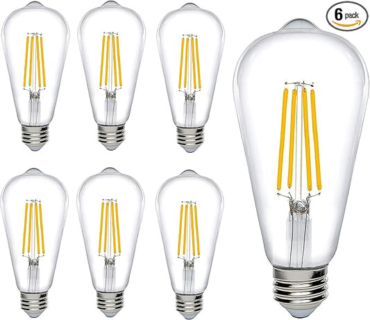 Bioluz Dimmable Edison Light Bulbs - 800 Lumen Soft White 3000K LED Replacement for Incandescent Light Bulbs - 6-Pack Vintage Soft White Light Bulbs for Dimmable Lighting and Soft Lighting