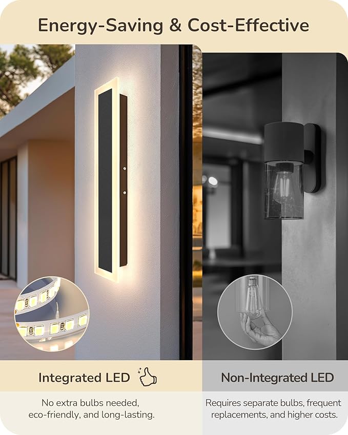 EDISHINE Upgraded 2 Pack 23.6" LED Outdoor Wall Light, Linear Modern Outdoor Sconce Lights, Adjustable Brightness & Color Temperature, IP65 Waterproof, Long Exterior Lighting Fixtures for Garage