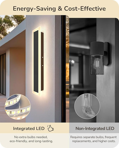 EDISHINE Upgraded 2 Pack 23.6" LED Outdoor Wall Light, Linear Modern Outdoor Sconce Lights, Adjustable Brightness & Color Temperature, IP65 Waterproof, Long Exterior Lighting Fixtures for Garage
