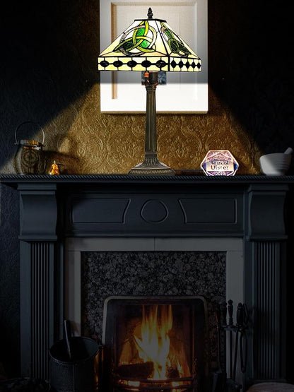 KY&BOSAM Irish Tiffany Table Lamps Round Celtic 17500 Lumens Tiffany Style Lamp Light Stained Glass Desk Lamp Shade E26 Bulb Holder Metal Base Memory Bedroom Living Room Office St Patrick's Day Decor