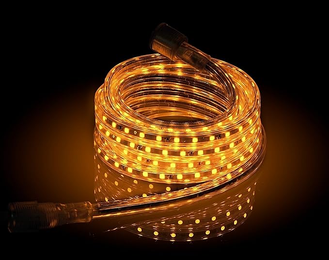 CBConcept UL Listed, 30 Feet, Super Bright 8100 Lumen, Yellow, Dimmable, 110-120V AC Flexible Flat LED Strip Rope Light, Commercial Grade, Indoor Outdoor use, Ready to plug n shine
