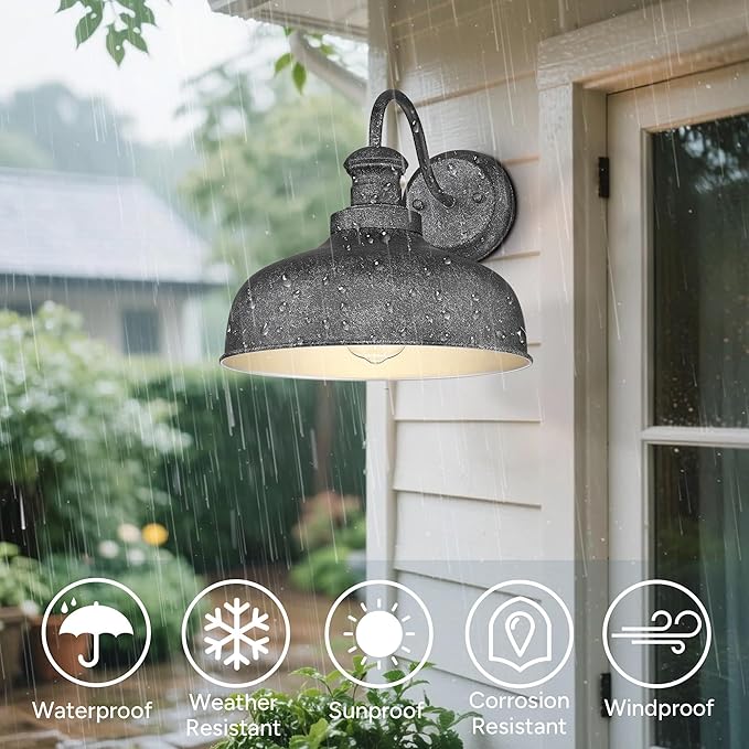 Outdoor Wall Light Fixture, Farmhouse Barn Light, Farmhouse Weatherproof Exterior Wall Sconce, Anti-Rust Outside Lantern Lamp for Porch, Patio, Garage (Antique Silver, Regular-2Pack)