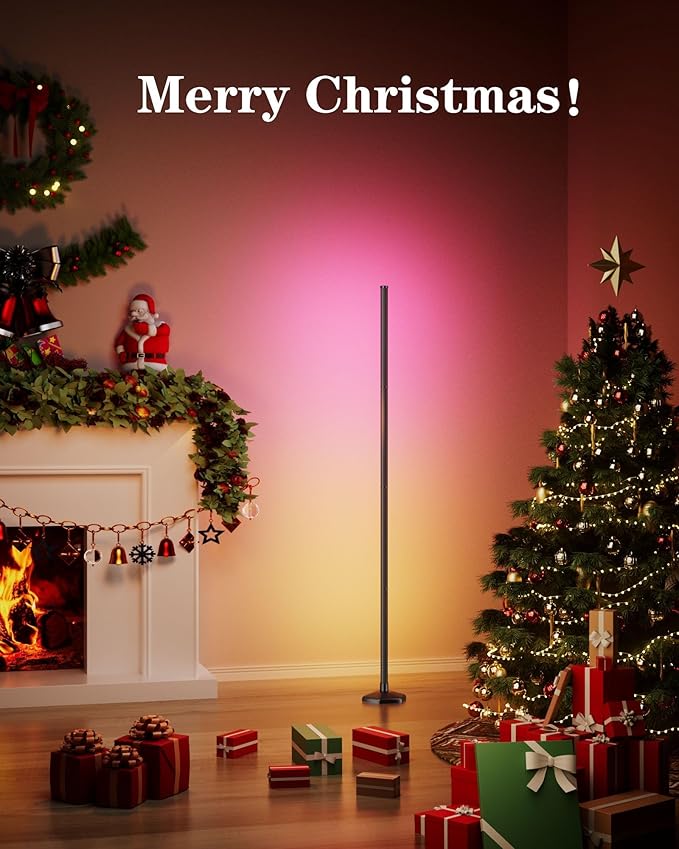 2PCS RGB+W Corner Floor Lamp, 65" Color Changing 24V LED Floor Lamp with Cool White Bluetooth APP Remote Control Music Sync Atmospheres Lamp 16 Million DIY Colors for Living Room Bedroom