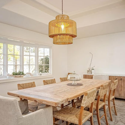 Boho Rattan Lamp Shades for Pendant Light Chandelier Floor Lamps Replacement,Rustic 3-Tier Drum Lamp Shade with Hand-Woven Rattan for Living Room Kitchen Dining Room Office Hotel.