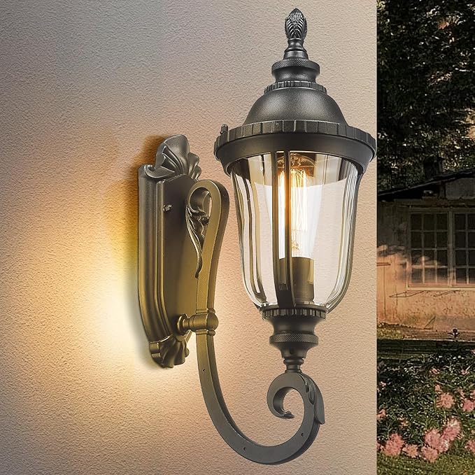 Outdoor Light Fixtures Wall Mounted Black Porch Sconces Clear Glass Shades E26 Sockets Exterior Weatherproof Lanterns Modern Porch Lights Wall Mount Outside Lights for House, Patio, Doorway