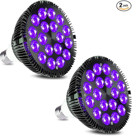 KINGBO Black Light Bulbs, 2 Pack 36W LED Blacklight Bulbs E26 PAR38 Glow in The Dark, UV Black Bulb 395nm LEDs for Blacklight Party, Fluorescent Art, Holiday Decorations, Acrylic Pouring Light