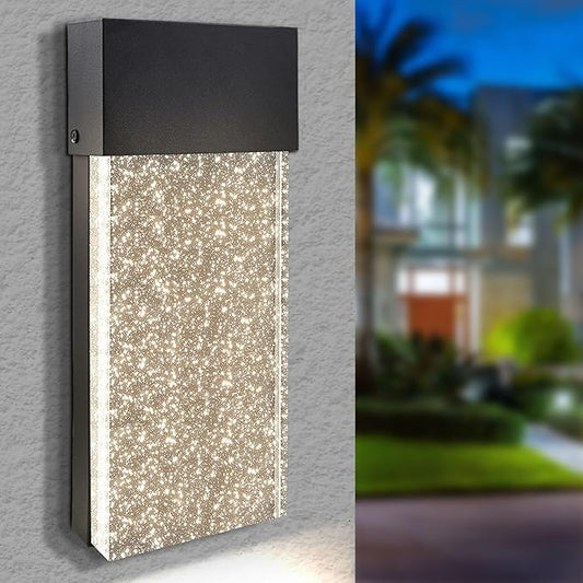 LUXRITE 14-Inch LED Wall Sconce Outdoor Light, 3CCT Selectable 3000K/4000K/5000K, 2000LM, 120V, 20W, IP65 Waterproof, Modern Bubble Glass Light Fixture, ETL Listed, Black