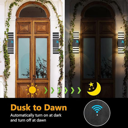 tewei Dusk to Dawn Outdoor Wall Lights, Modern Exterior Light Fixture, 3-Layer Up and Down Matte Black Outdoor Lights IP65 3000K Warm White Waterproof Modern Wall Sconce for Garage Porch, 2 Pack