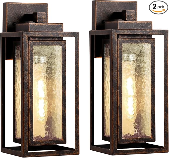 Water Ripple Exterior Porch Light Fixture, 2 Pack Outdoor Wall Lantern Black Gold, Wall Mount Lamp, Waterproof Exterior Lighting Fixtures, Outside Garage Sconce Lighting, for Doorway Outdoor Indoor