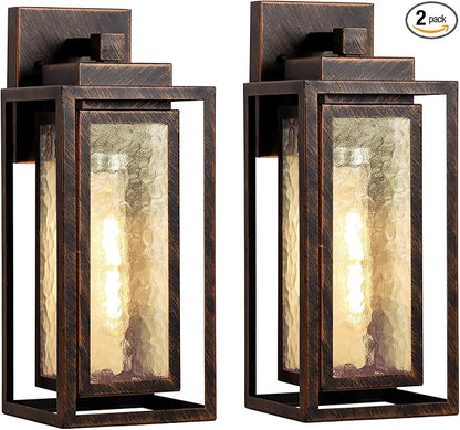Water Ripple Exterior Porch Light Fixture, 2 Pack Outdoor Wall Lantern Black Gold, Wall Mount Lamp, Waterproof Exterior Lighting Fixtures, Outside Garage Sconce Lighting, for Doorway Outdoor Indoor