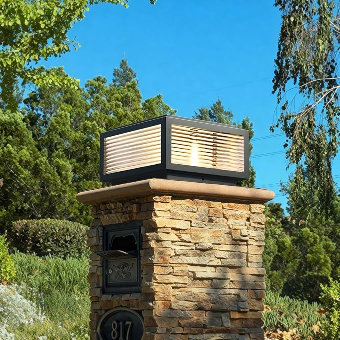 Outdoor Post Light,High Voltage Wired Lantern Column Lamp,Garden Light，for Flat Surface Patio Garden Decoration with IP54 Waterproof E26/E27 Bulb LED Post lamp (Solar:12x12 in)