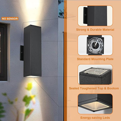 Outdoor Light Fixture,Black Outdoor Porch Light,14 in Up and Down Modern Exterior Wall Light for for Front Door,Patio,Garage Include 4 * 7W Warm White Led Bulbs,Waterproof,Aluminum,2Packs