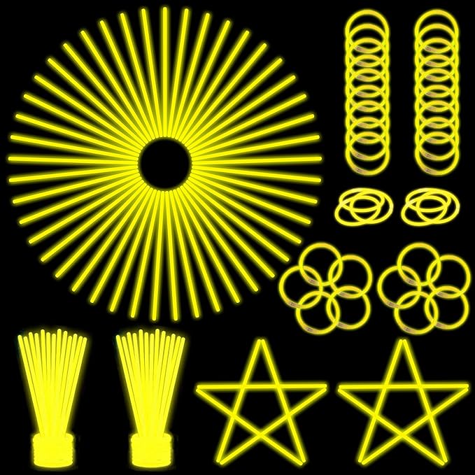 ILHSTY 100 pk Glow Sticks Bulk Party Favors and Decorations - 8" Glow in the Dark Party Supplies For Halloween Neon Party Light up Glow sticks Necklaces & Bracelets (Yellow*100)