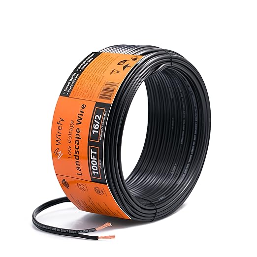 Wirefy 16/2 Low Voltage Landscape Wire 100 ft | Low Voltage Landscape Lighting Wire | Pure Copper | Outdoor Direct Burial | 16-Gauge 2-Conductor 100 Feet | UL Listed