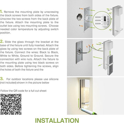 ASD LED 24" Bubble Glass Wall Light Fixture, Outdoor & Indoor Seeded Sconce | 3CCT, Waterproof, Dimmable, ETL Listed | 20W 600LM 3000-5000K 100-277V | Exterior Lantern, Porch Lighting | White