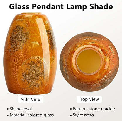 Oval Glass Lamp Shade Cover for Kitchen Pendant Light over Island, Yellow Stone Crackle Hanging Ceiling Light Fixture Replacement, 7x4.71" with 1.65" Fitter, Pendant Chandelier Glass Shade 3 Pack