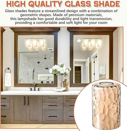 3 Pcs Amber Hammered Glass Shade Replacements for Pendant Light Fixtures Glass Lamp Shade Cover, 1-5/8 Inch Fitter E26 Base, 4"w x 6"h, Replacement Lamp Globe for Chandelier Wall Sconce