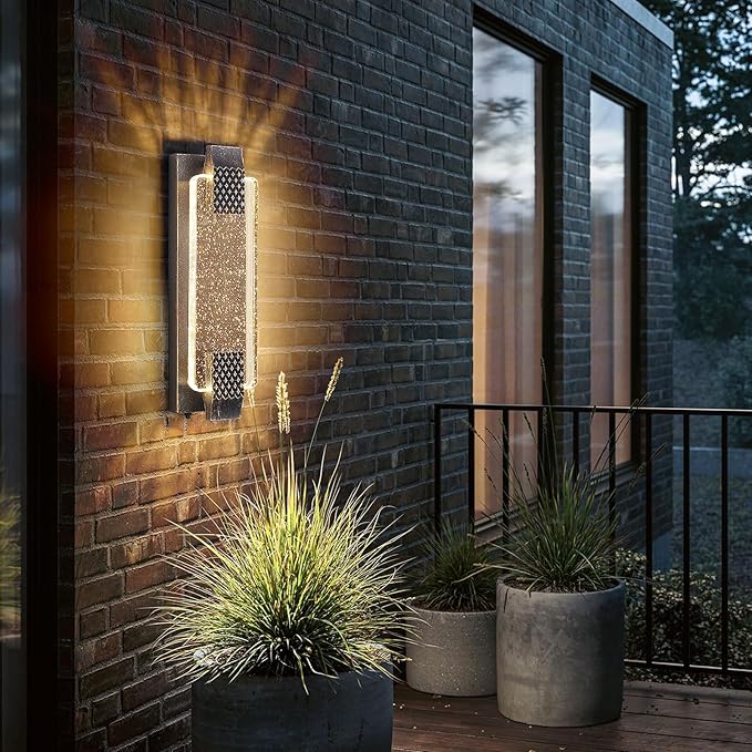 camuucci Dusk to Dawn Outdoor Light,15.7 Inches LED Porch Lights Outdoor Waterproof Modern Outside Sconce Wall Mount for Doorway Hallway Porch Patio Yard Doorway Bronze