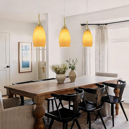 Mini Glass Pendant Light 4.72" Walnut Wood Grain Pendant Lights 1-Pack Handblown Art Oval Glass Hanging Pendant Light for Kitchen Island Dining Room Living Foyer Hallway Entry Brushed Gold