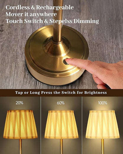 Cordless Battery Operated Table lamp Set of 2, 6000mAh Rechargeable Small Bedside Lamp, Gold Desk Lamp for Living Room Dining Room, Bedroom, Bedside, Balcony